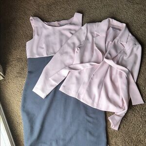 Elegant Pink and Gray Dress with Blazer